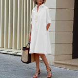 ZJKRL -  Solid Color Shirt Dress for Women Cotton-blended Long Sleeves Midi Dress 2025 Buttoned Loose Fit Commuter Outerfits