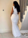 ZJKRL -  Elegant White Long Dress Silk Stretchy Ladies Sexy Dress Evenings Party Summer Floor-length Tight Dress