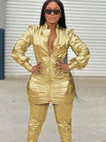 Zjkrl - Hot Womens Shiny Golden Metallic Pleated Mini Dress New Autumn Long Sleeve Evening Party Club Clothes Festival Outfits