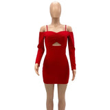 ZJKRL -  Off Shoulder Long Sleeve Spaghetti Strap V-neck Bodycon Midi Dress Spring Sexy Party Club Dresses Women Vestidos