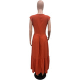 ZJKRL -  Summer Solid Pleated Maxi Dress Women Casual Ruched High Waist Sleeveless Work Business Party Long Dress Women