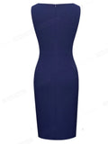 Zjkrl  -  Nice-forever Summer Women Elegant Round Neck Plain Work Dresses Business Office Vintage Pencil Dress B705