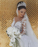 Zjkrl  -  Sexy Mermaid Wedding Dresses Long Sleeves New Lace Illusion See Through Back Lace Bride Dresses Court Wedding Gowns Luxury
