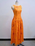 ZJKRL -  Ladies Long Sleeveless Dress Low Waisted Print Dresses Women Summer Sexy Orange Elegant and Chic Dress