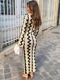 Zjkrl - Tossy Striped Contrast Color Knit Maxi Bodycon Dress Boho High Waisted Hollow Out Slim Dresses Women Holiday Dresses Vestidos