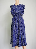 Zjkrl  -  Summer Ladies Elegant Dot Print Chic Dress Women Casual Butterfly Sleeve Ruffles Medium Long Chiffon Dress