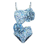 ZJKRL -  Sexy 3D Flower One Piece Swimsuit Women Print Swimwear with Skirt Monokini Print Bathing Suits Swim Suit Wear Beachwear