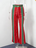 Zjkrl  -  Striped Contrast Color Pants Women Vintage Front Pockets Wide Leg Trousers Female Fashion Office Lady High Waist Y2K Streetwear