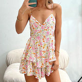 ZJKRL  -  Fashion Floral Print Dress For Women Summer Vacation Beach Clothing Ladies Streetwear Suspender Skirt Sleeveless Mini Dress