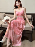 ZJKRL  -  Elegant Sweet Print Womens Dresses Sexy Spaghetti Strap V-Neck Ruffles Princess Birthday Party Midi Dress Summer Beach Vestidos