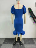 ZJKRL -  Fall Short Sleeve Square Neck Women Hem Ruffles Dress Sexy Party Street Club Midi Dresses Evening Bodycon Vestidos