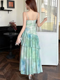 ZJKRL  -  Elegant Sweet Print Womens Dresses Sexy Spaghetti Strap V-Neck Ruffles Princess Birthday Party Midi Dress Summer Beach Vestidos