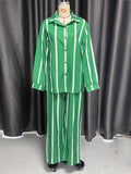 ZJKRL -  Chic and Elegant Woman Set Long Sleeve Autumn Striped Shirt and Pants Streetwear Female Two Pieces Sets