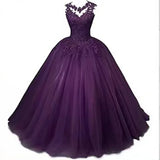Zjkrl  -  Autumn New Girls Long Classic Tulle Purple Sweet 16 Dresses appliques de dentelle sur tull robe de bal