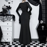 Zjkrl - Halloween Gothic Dark Party Dress Women Aesthetic Vintage Elegant Nightclub Long Sleeve High Waist Trumpet Dress Female