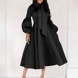 Zjkrl - 2023 Autumn/Winter New Women's Dress Fashionable Bubble Sleeve Lacing Large Hem High Waist Dress Casual Elegant Women's Dress