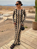 Zjkrl - Tossy Striped Contrast Color Knit Maxi Bodycon Dress Boho High Waisted Hollow Out Slim Dresses Women Holiday Dresses Vestidos