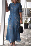 ZJKRL -  Elegant Lace Maxi Dress Women Solid Hollow Out Button Down Shirt Lace Party Evening Long Dress Women