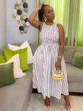 ZJKRL -  Summer Women White Casual Dress A-line Backless Dresses with Crossed Neck on Back Elegant and Youthful Sexy Dresses Stripe Print
