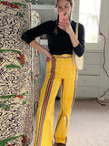 Zjkrl  -  Striped Contrast Color Pants Women Vintage Front Pockets Wide Leg Trousers Female Fashion Office Lady High Waist Y2K Streetwear