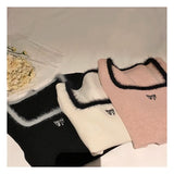 Zjkrl  - holiday outfits Winter Women Butterfly Embroidered T-shirts Square Neck  Long Sleeve Patchwork Y2K T-Shirts Autumn Women Casual Tees