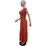 ZJKRL -  Summer Solid Pleated Maxi Dress Women Casual Ruched High Waist Sleeveless Work Business Party Long Dress Women