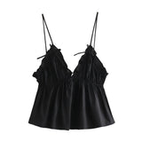Zjkrl  -  holiday outfits Poplin Bowknot White Cute Crop Tops Women Summer Sleeveless V Neck Tanks Camis Sexy Backless Ruffles Black Camis