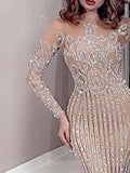 Zjkrl - Y2K Women's Sequined Train Dress Solid Color Strapless Embroidery Long Sleeve Office Lady Female Elegant Dresses 2023 Summer