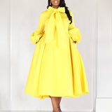 Zjkrl - 2023 Autumn/Winter New Women's Dress Fashionable Bubble Sleeve Lacing Large Hem High Waist Dress Casual Elegant Women's Dress