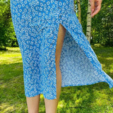 ZJKRL  -  Sexy Print Split Skirt Womens Summer A-line High Waist Slim Midi  Skirts Female Retro Elegant Wrap Hip Skirt Fashion