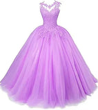 Zjkrl  -  Autumn New Girls Long Classic Tulle Purple Sweet 16 Dresses appliques de dentelle sur tull robe de bal