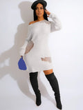GUWU Sexy Hollow Out Hole Mesh Sheer Patchwork Sweater Dresses Women Long Sleeve Elegant Elastic Knit Rib Mini Club Party Dress