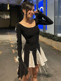 Zjkrl - Lace Up High Waist Dress For Women Folds Splice Bodycon Mini Dress Hot Girls Street Slim See Through Dresses Woman Autumn