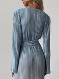Zjkrl - Gradient Tie Dye Long Sleeve Maxi Dress For Women Fashion Oneck Straight Loose Pleated Vestidos Female Elegantstreetwear Robe