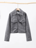 Zjkrl  -  Spring Grey Coat For Women Elegant Zapper Long Sleeve Turndown Collar Short Coats Female Fashion Streetwear Lady Outwear