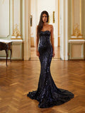 Spaghetti V-neck Cocktail Dresses Sequin Homecoming  Mermaid Backless Slim Fit Split Asymmetrical Sexy Sweep Train Prom Vestidos