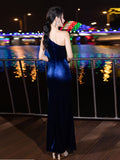 Elegant One Shoulder Velvet Cut Out Dress, Sleeveless Ruched Split Thigh Evening Gown for Party & Banquet, Women's Clothing