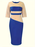 Zjkrl  -  Fashion-Forward Color Block Midi Dress - Versatile Crew Neck Bodycon Style - Perfect for Modern Womens Wardrobe