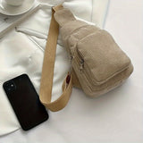 Chic Black Corduroy Crossbody Bag for Women - Casual Fanny Pack with Zip Closure, Perfect for Travel & Gifts