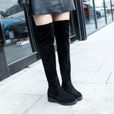 Comfortable Women's Knee-High Boots, Fashionable Flat Heel Long Boots for Casual Occasions with Rubber Outsole and Fabric Upper
