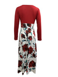 Floral Print Long Sleeve Dress, Elegant Crew Neck Pleated Maxi Dress, Women's Clothing