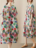 Zjkrl  -  Stylish Plus Size Floral Print Crew Neck Loose Fit Nightdress with Pockets - Women Plus - Soft, Breathable, Comfortable, Relaxed Fit, Short Sleeve, Casual Lounge Dress for Sleep, Lounging, and Relaxation