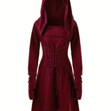 Zjkrl  -  Gothic Hooded Cosplay Dress, Long Sleeve Dress For Halloween, Party, Performance, Women's Clothing
