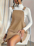 Zjkrl  -  Solid Pocket Front Overall Dress, Elegant Sleeveless Dress With Buttons, Women's Clothing