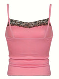 Chic Leopard Print Cami Top with Y2K Lace Backless Design - Adjustable Spaghetti Straps, Bow Front Detail, Perfect for Summer Style - Womens Fashion Staple