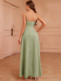 Zjkrl  -  Elegant V-Neck Sleeveless Maxi Dress with Side Slit - Sexy One-Shoulder Design for Weddings & Parties, Polyester, Machine Washable