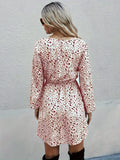 Ditsy Floral Print Dress, Elegant Ruffle Hem Drawstring Long Sleeve Dress, Women's Clothing
