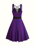 For Spring & Summer, Sleeveless Corset Flared Dress with Crisscross Strap, Punk Women's Clothing