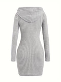 Chic Hooded Dress for Autumn & Winter - Warm Slim Fit, Versatile Solid Color, Cozy Wear for All Occasions