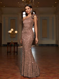 Long One Shoulder Sequin Bodycon Dress - Elegant Sleeveless Mermaid Hem, Contrast Sequin, Micro Elasticity, Hand Wash, Customized, Solid Color, All-Season Party & Banquet Dress for Women